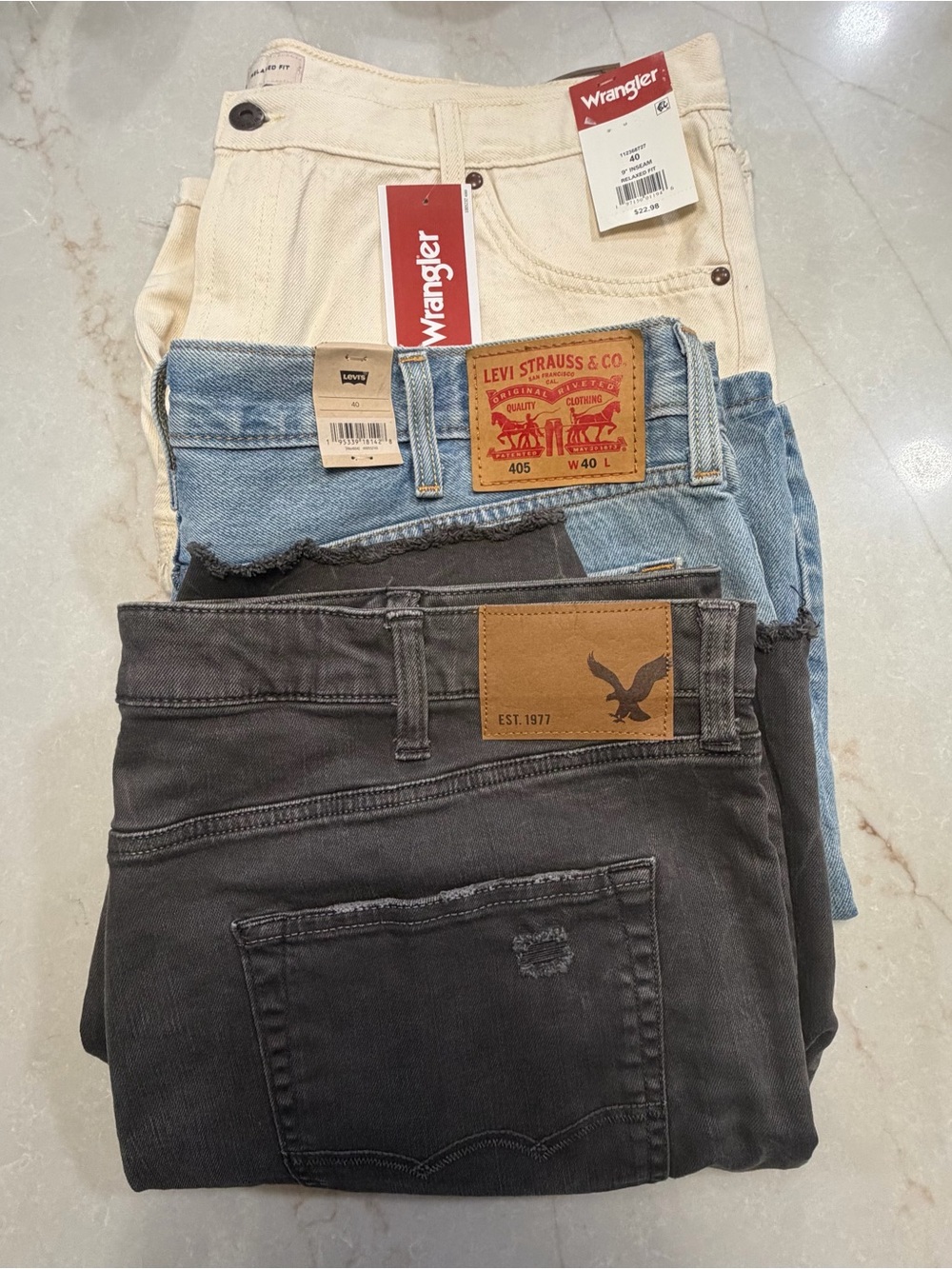 Lot of 3 Wrangler / American Eagle Men’s Jean Shorts Size 40